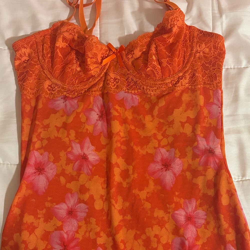 Orange and Pink Floral Lace Camisole